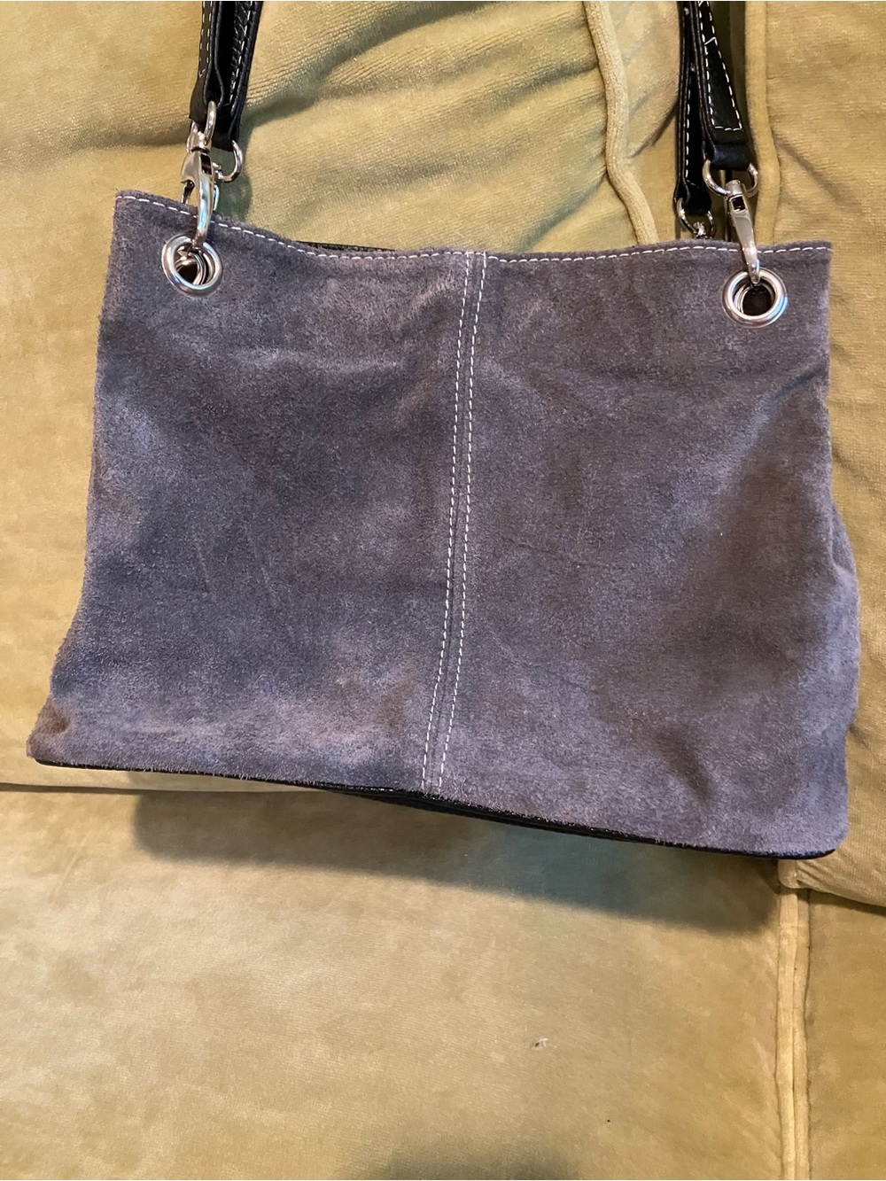 Suede Shoulder Bag in Gray with Black Handles